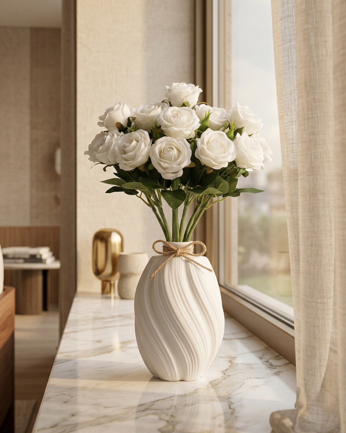 Faux Rose Bouquet - WHITE