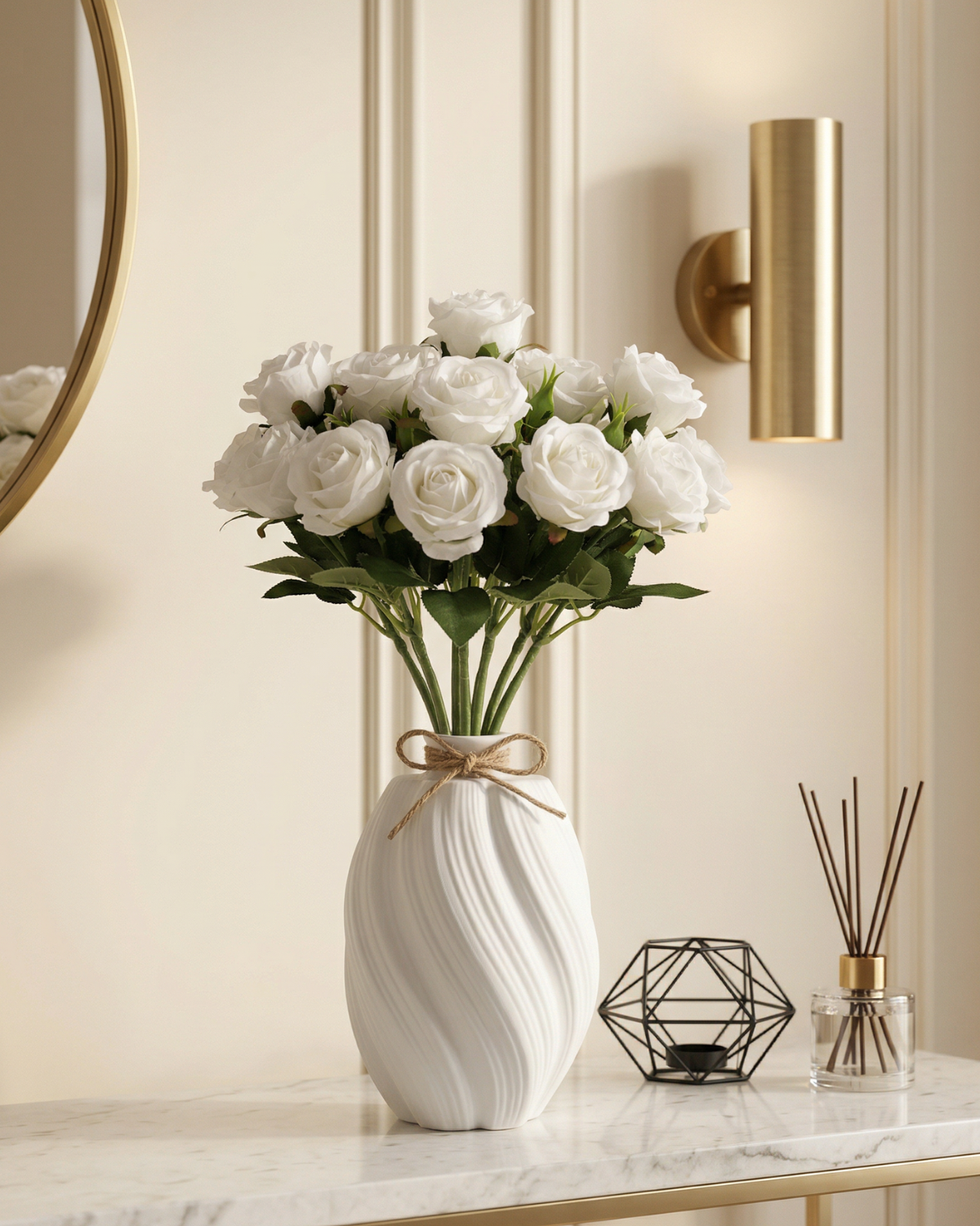 Faux Rose Bouquet - WHITE