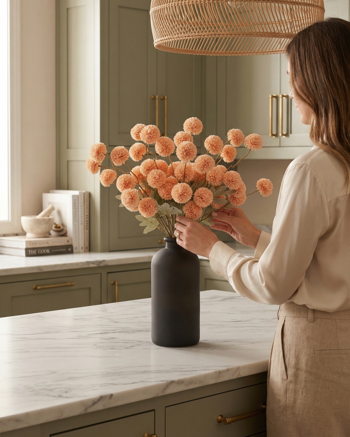 Faux Kiku Flower - ORANGE