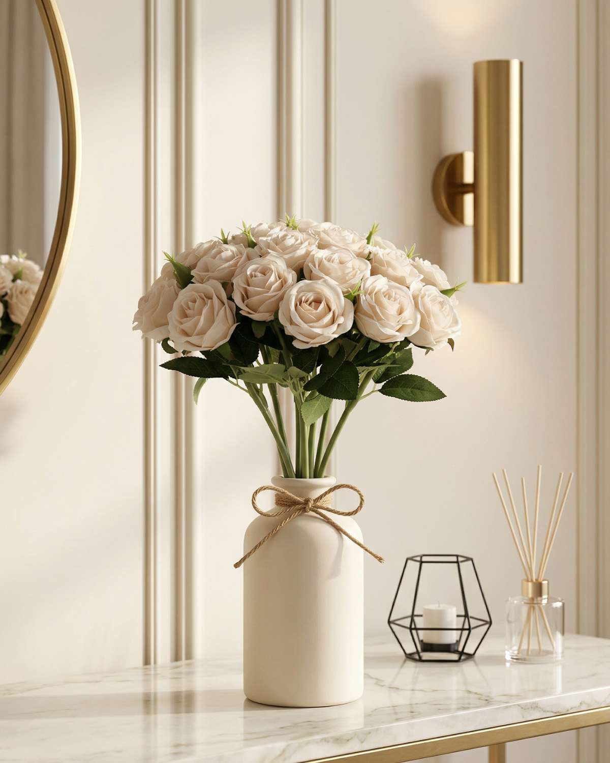 Faux Rose Bouquet - MILK WHITE