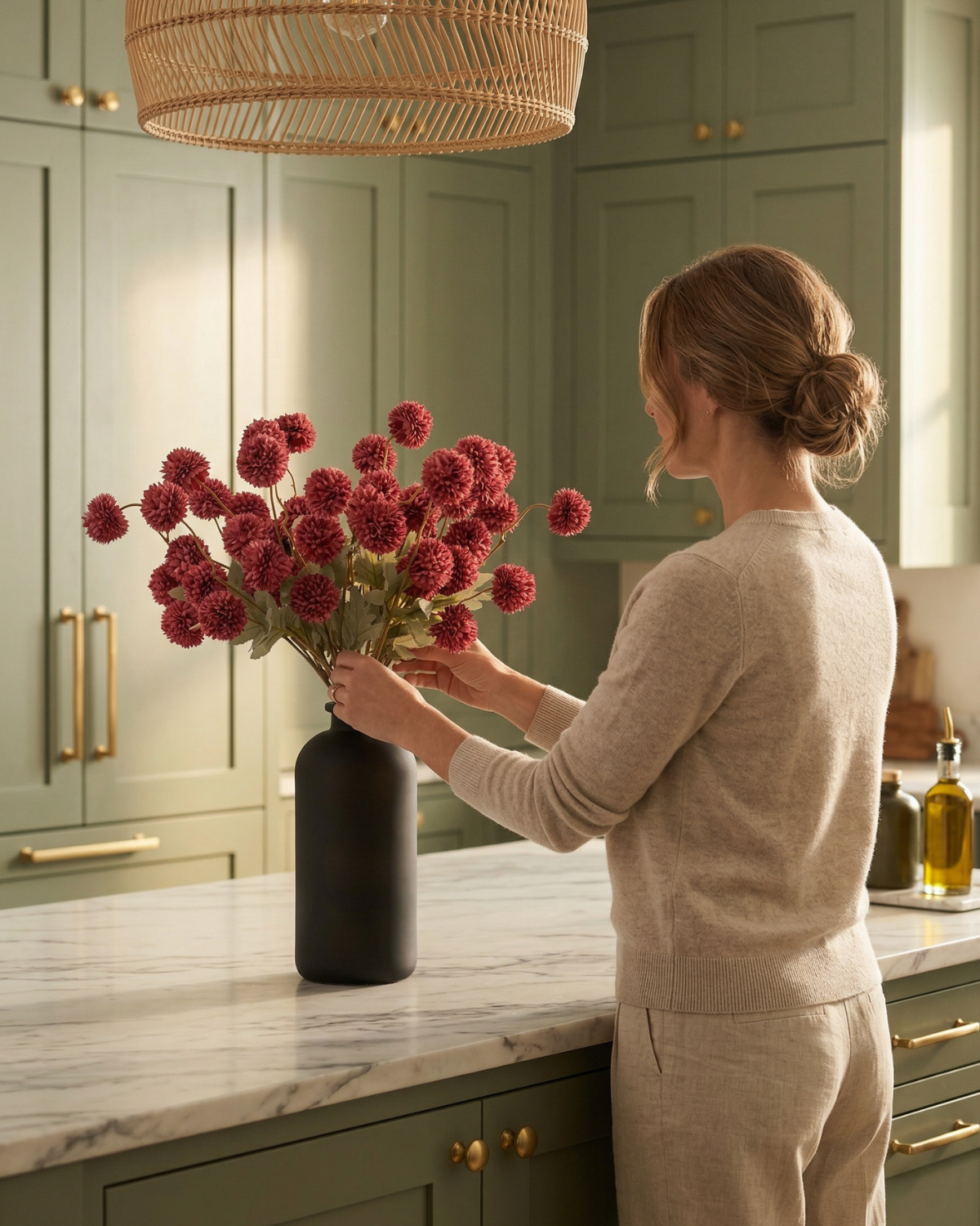 Faux Kiku Flower - RED