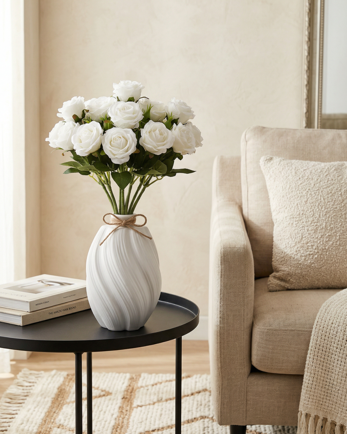 Faux Rose Bouquet - WHITE