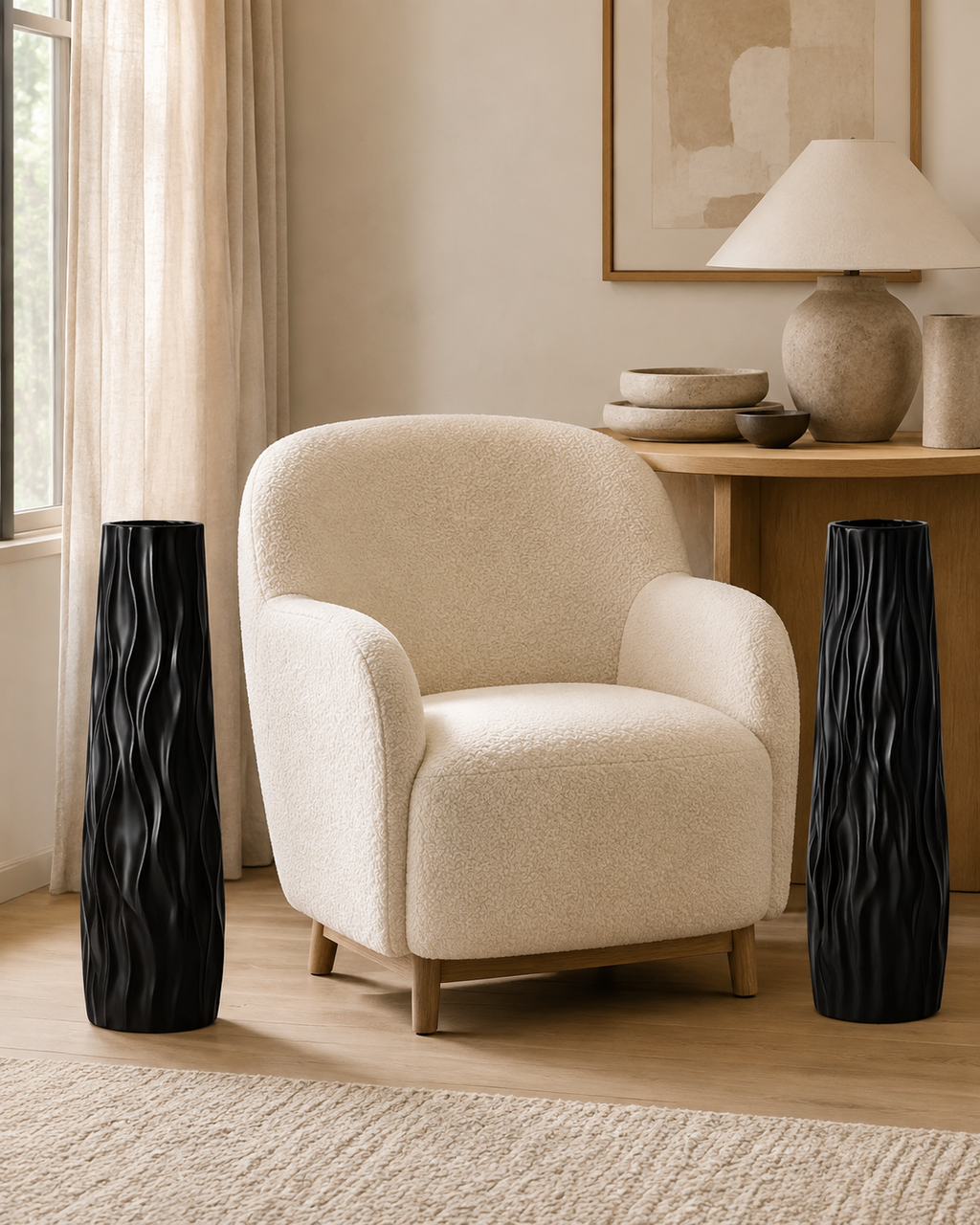 Tall Ceramic-Look Floor Vases Set of 2 – 22.8" (58 cm) - BLACK