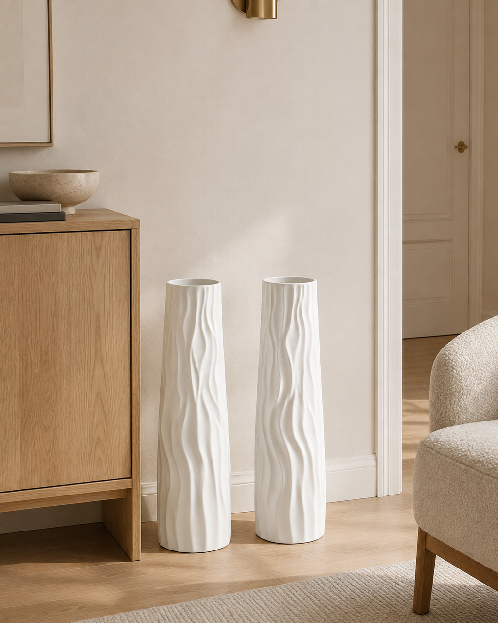 Tall Ceramic-Look Floor Vases Set of 2 – 22.8" (58 cm) - WHITE