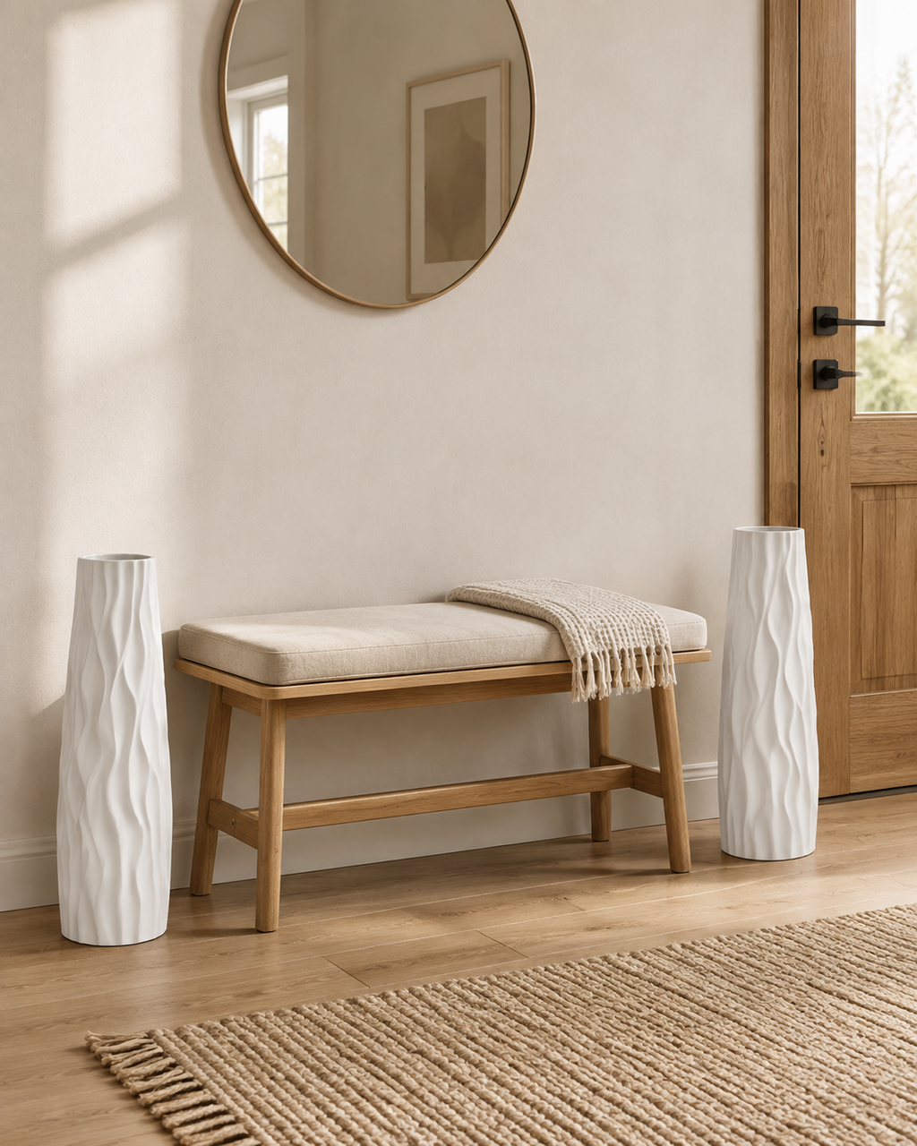 Tall Ceramic-Look Floor Vases Set of 2 – 22.8" (58 cm) - WHITE