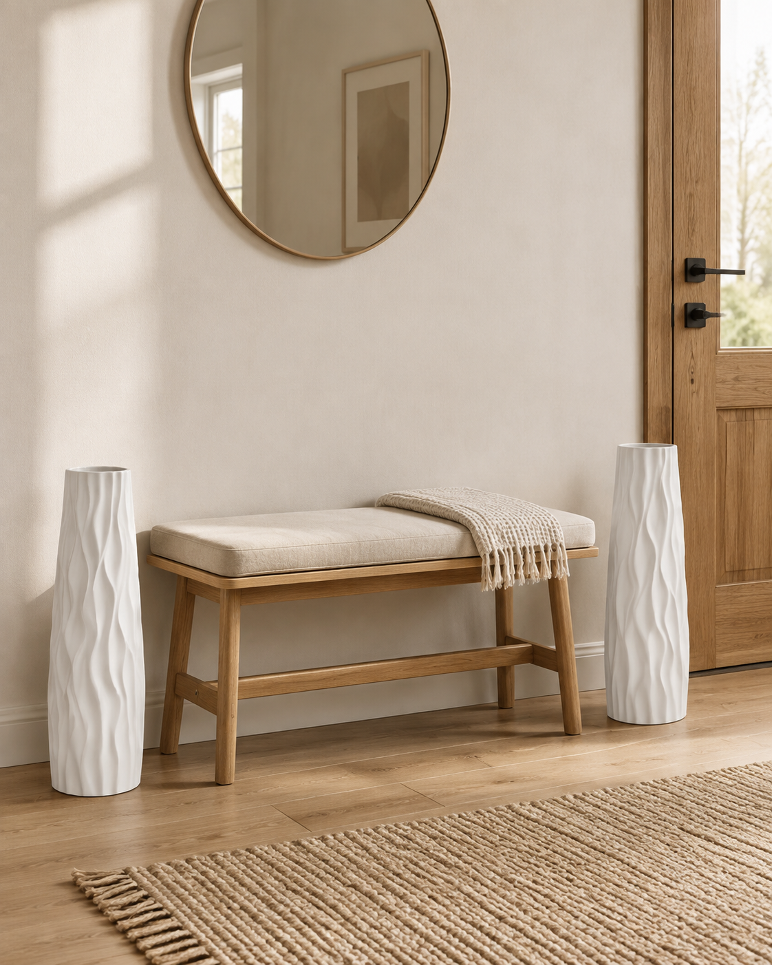 Tall Ceramic-Look Floor Vases Set of 2 – 22.8" (58 cm) - WHITE