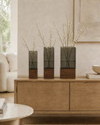 Scandinavian Acrylic Vase with Timber Base – 3 Sizes