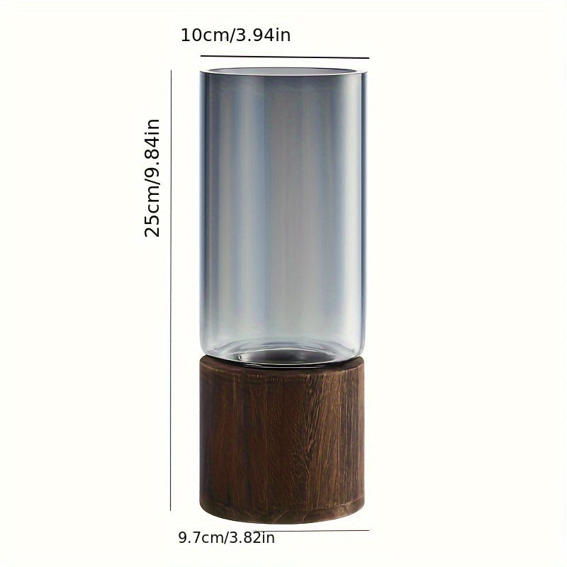 Modern Glass Vase with Timber Base 9.8" (25 cm)