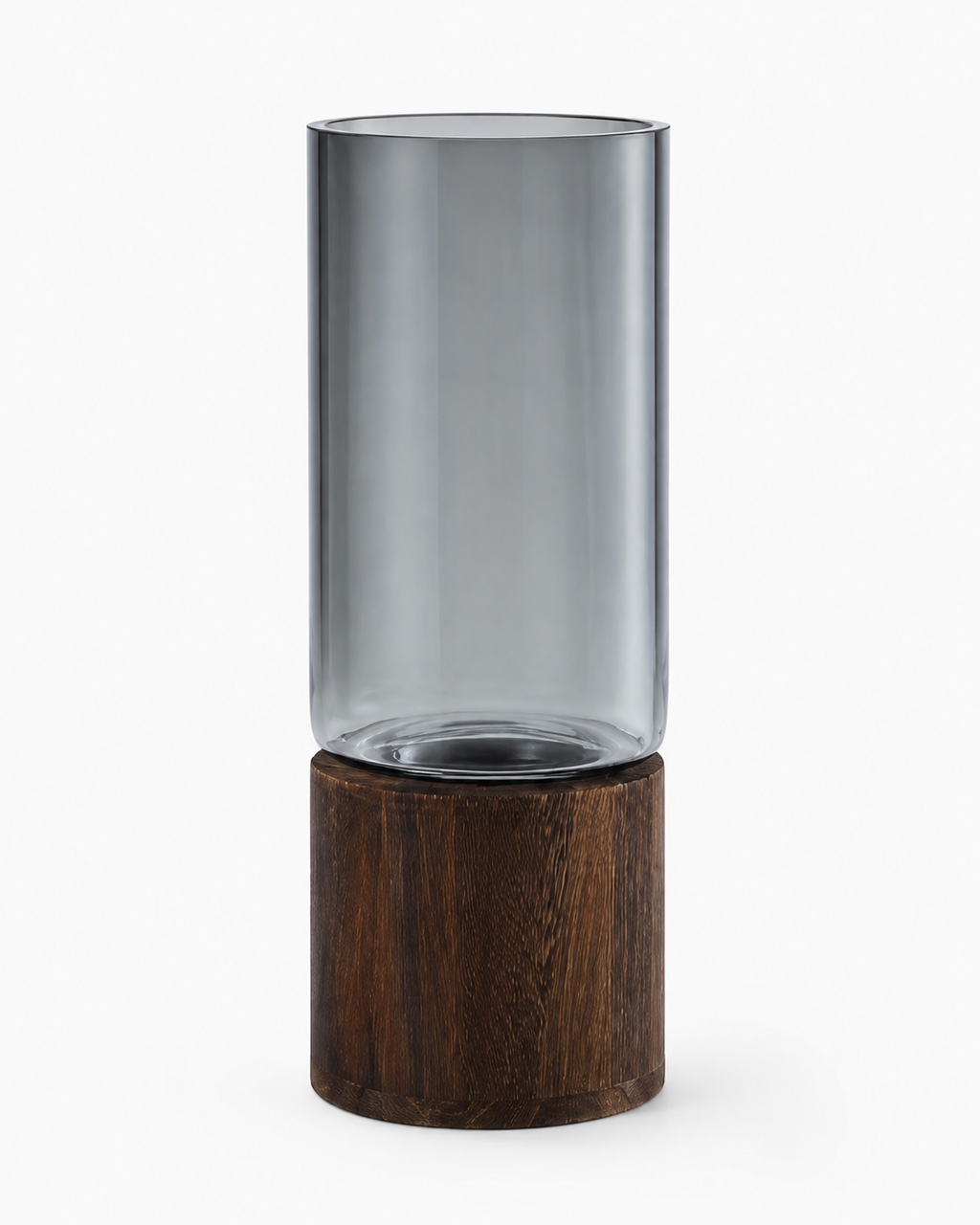 Modern Glass Vase with Timber Base 9.8" (25 cm)