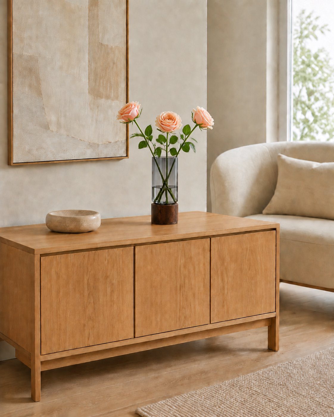 Modern Glass Vase with Timber Base 9.8" (25 cm)