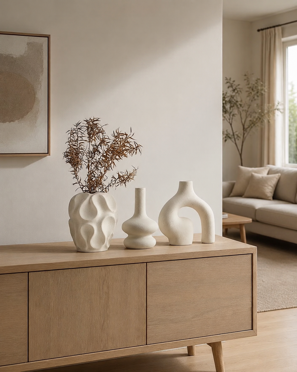 Nordic Geometric Ceramic Vase Set of 3