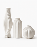 Matte White Fluted Vase Set of 3