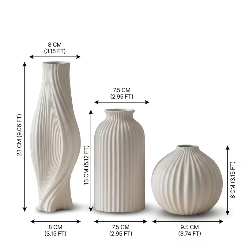 Matte White Fluted Vase Set of 3