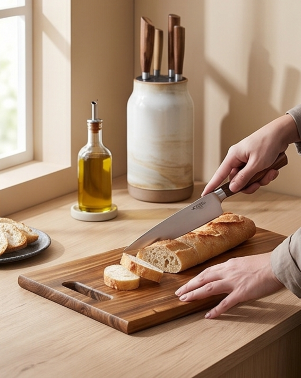 3-Piece Acacia Wood Cutting Board Set with Stand