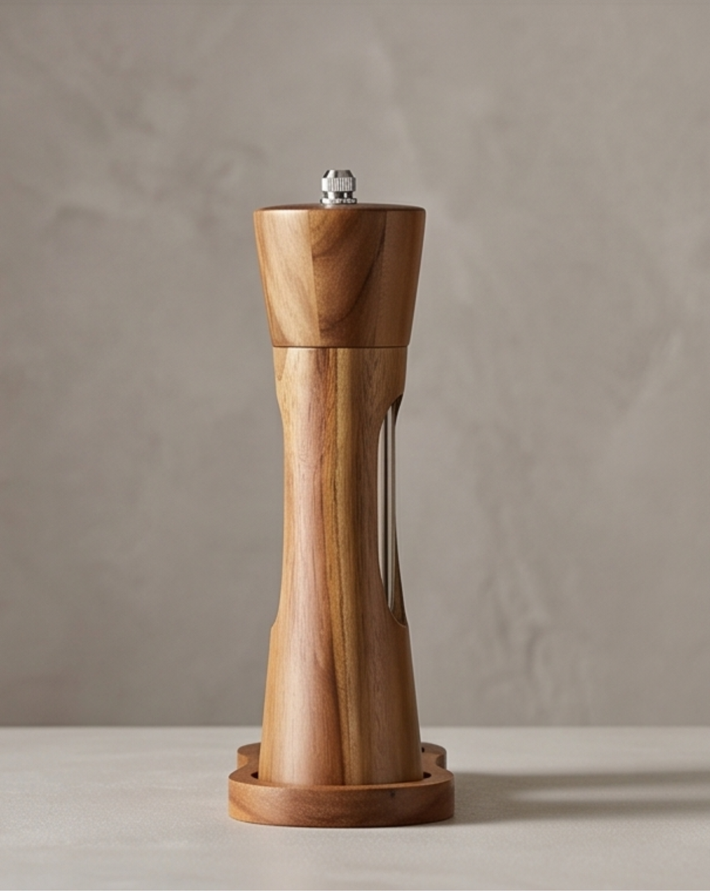 Acacia Wood Salt & Pepper Mill Set with Stand