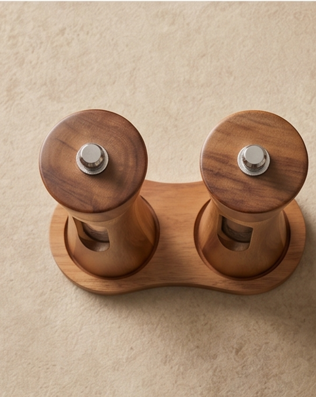 Acacia Wood Salt & Pepper Mill Set with Stand