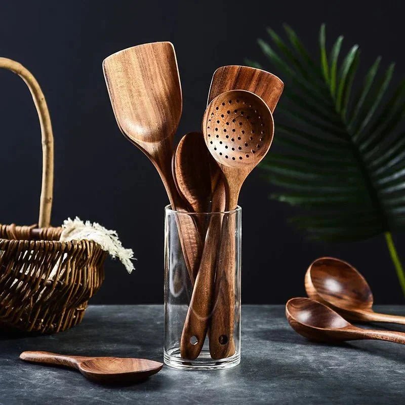 Natural Wooden Kitchen Utensil Set 7-Piece
