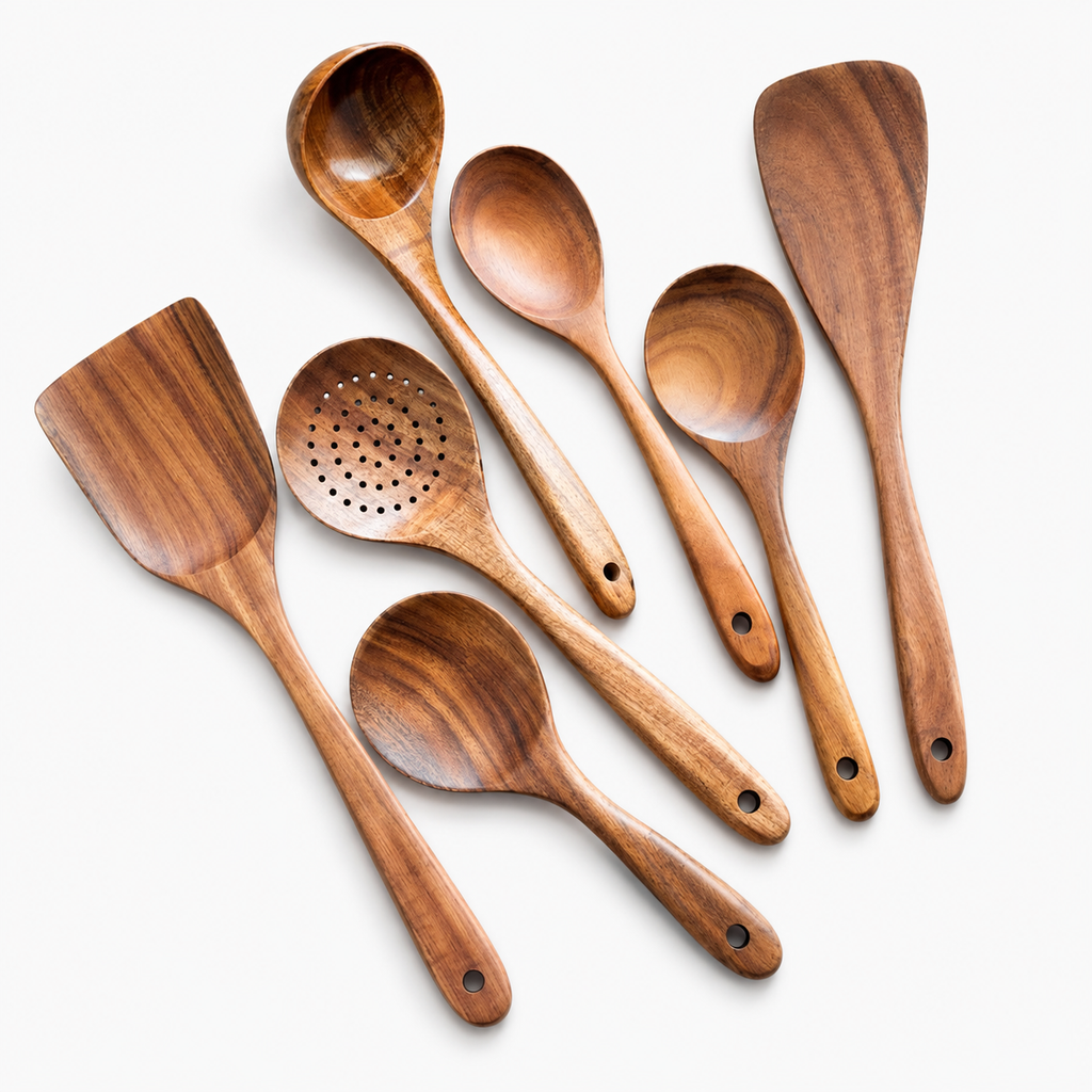 Natural Wooden Kitchen Utensil Set 7-Piece