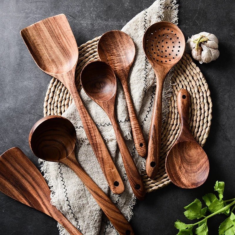 Natural Wooden Kitchen Utensil Set 7-Piece