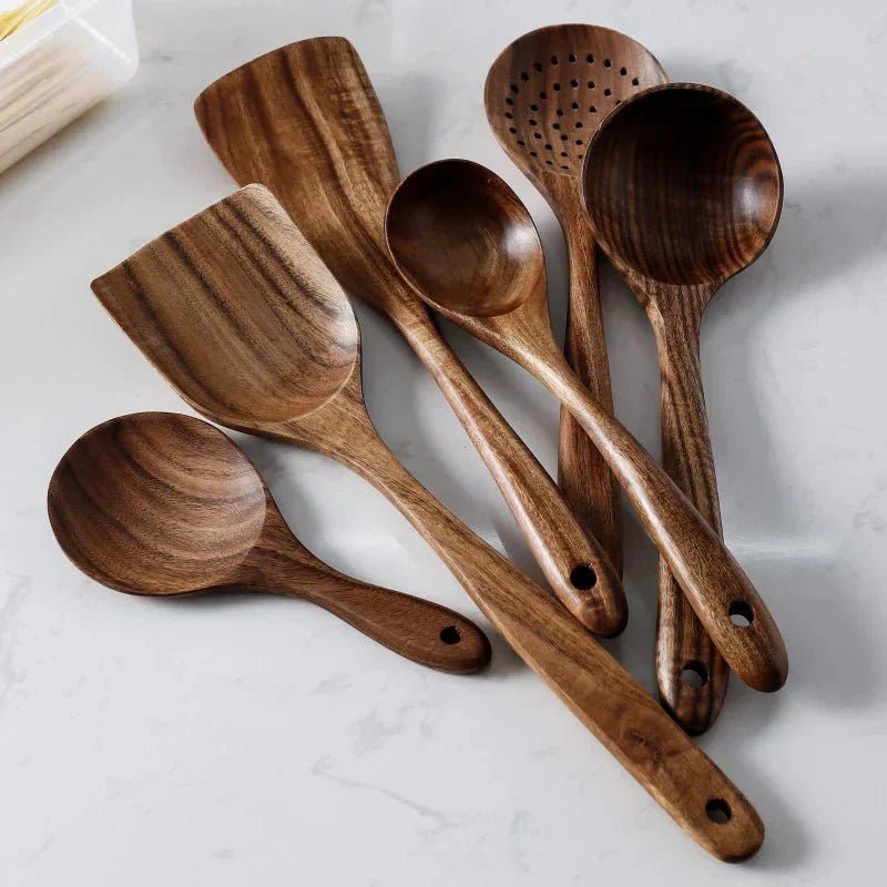 Natural Wooden Kitchen Utensil Set 7-Piece