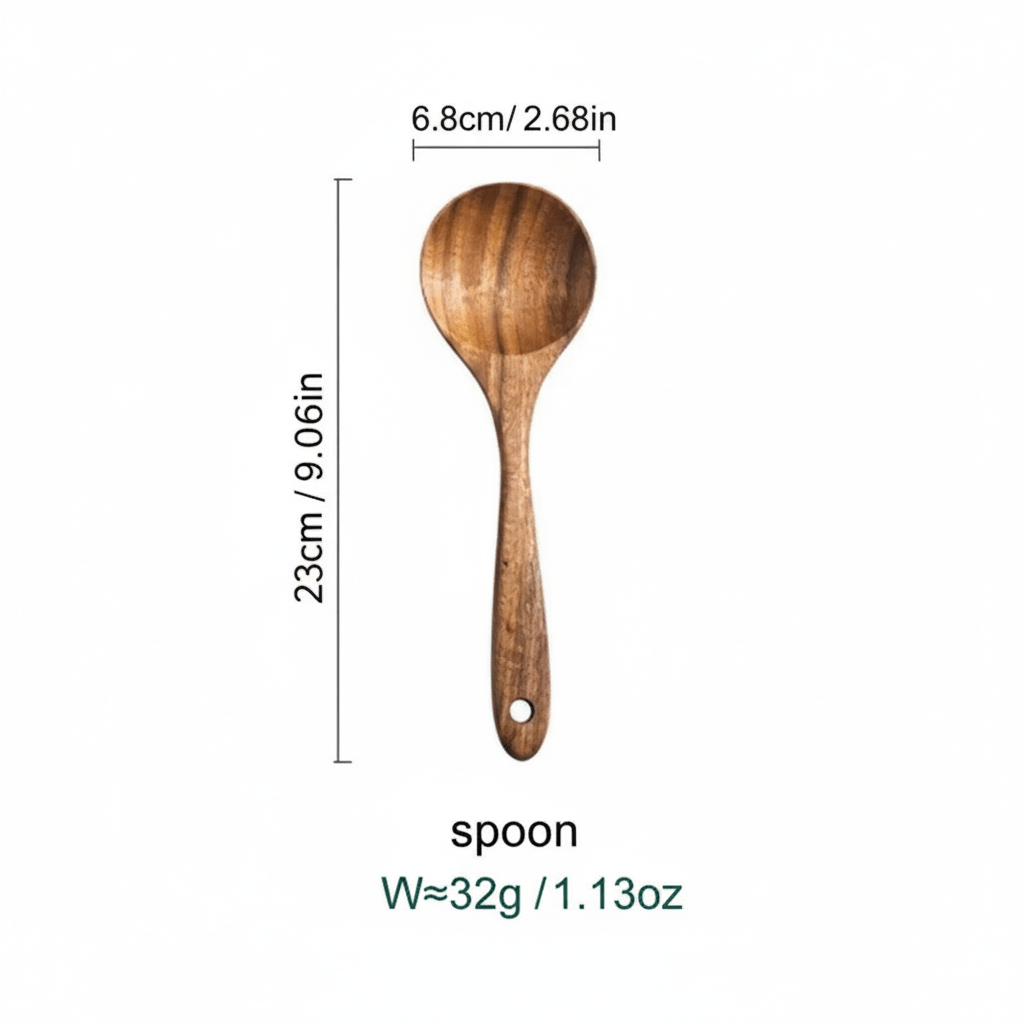 Natural Wooden Kitchen Utensil Set 7-Piece