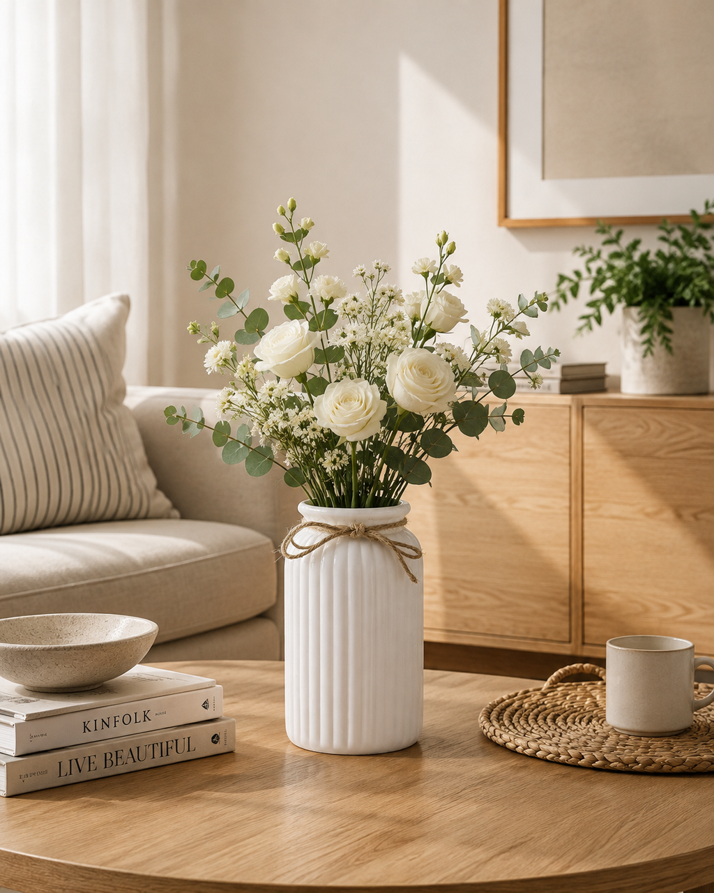 Fluted Plastic Vase with Rope Detail
