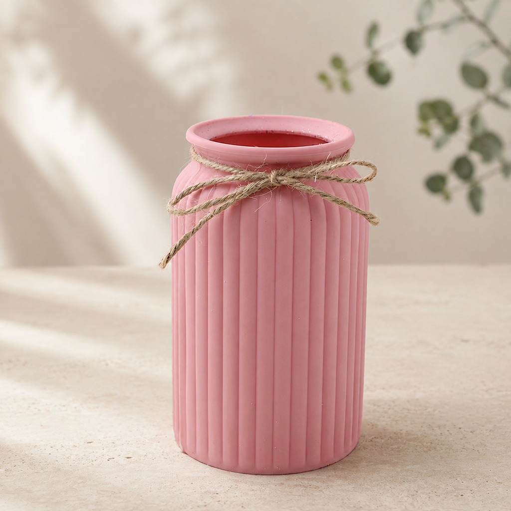Fluted Plastic Vase with Rope Detail