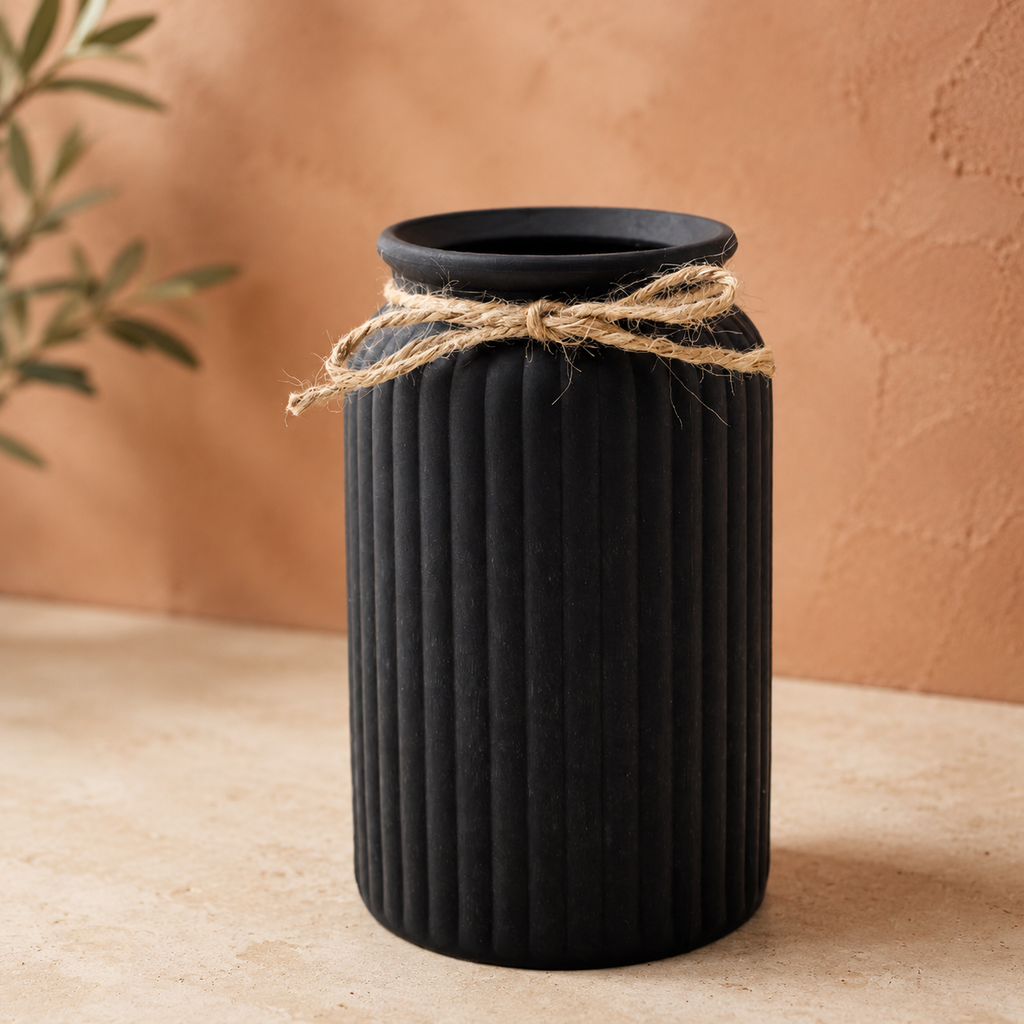 Fluted Plastic Vase with Rope Detail