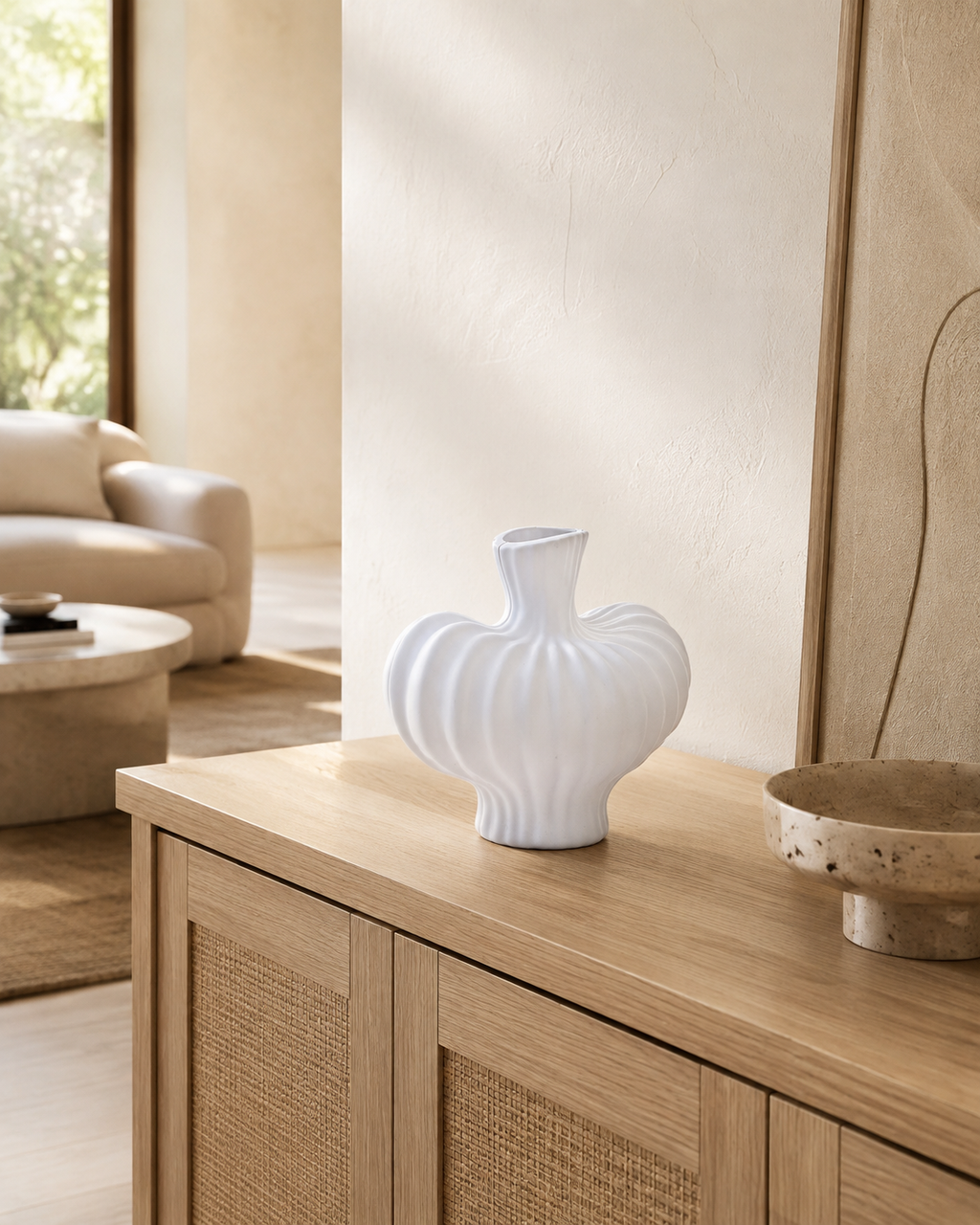 Sculptural Ribbed Plastic Vase