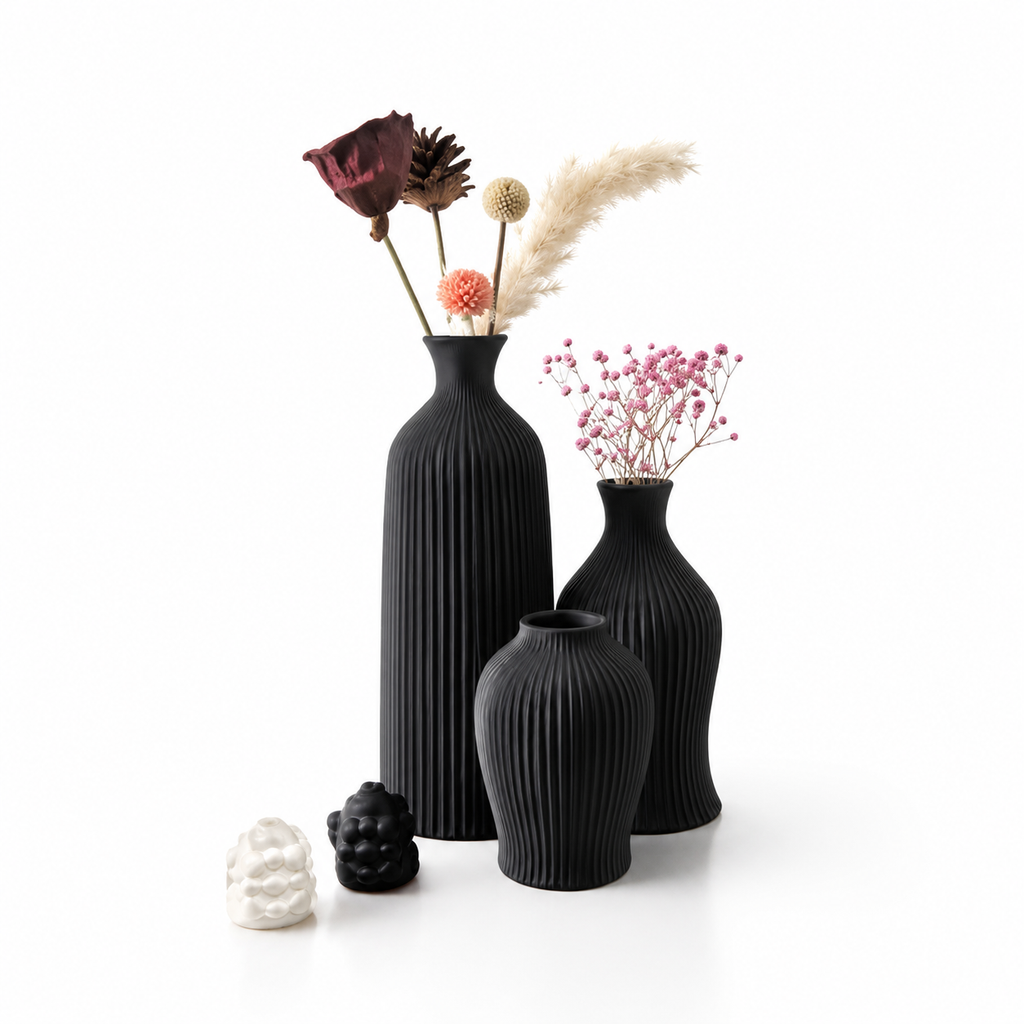 3-Piece Ribbed Decorative Vase Set
