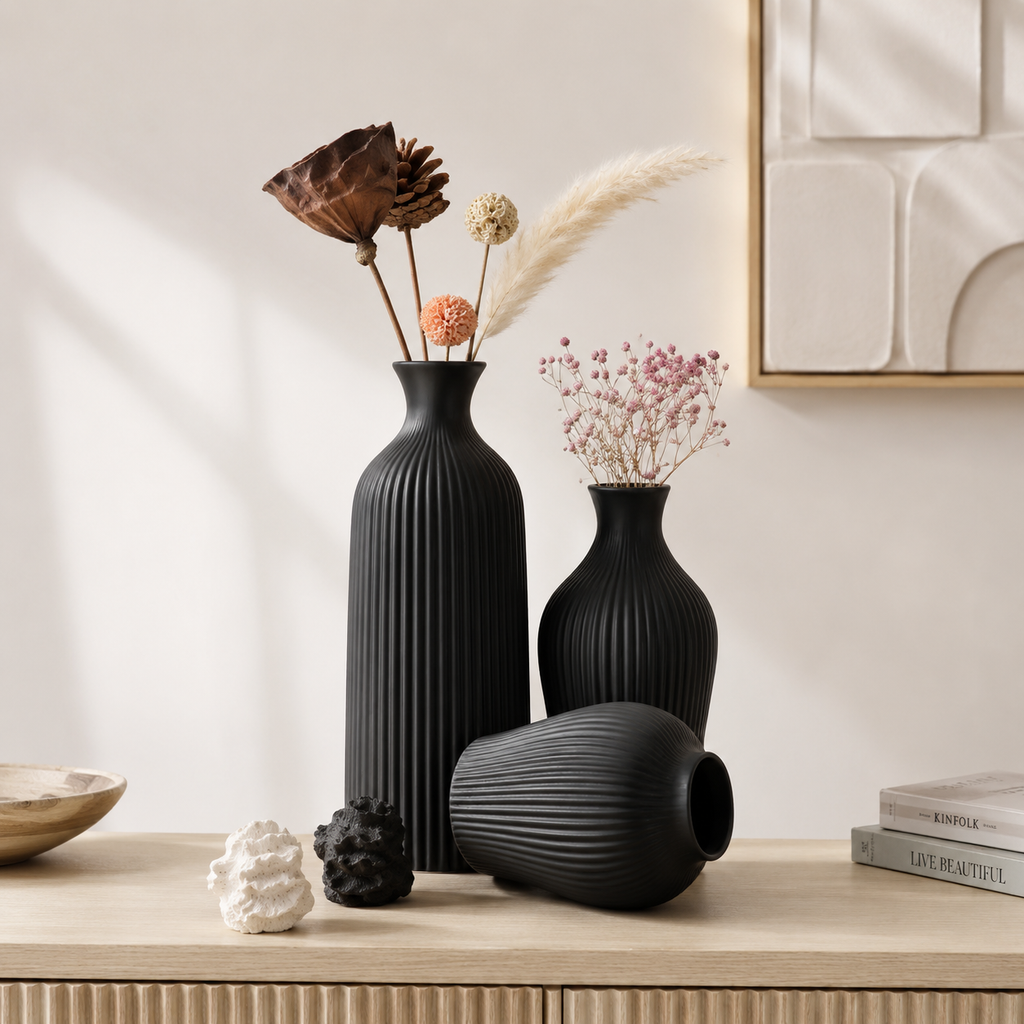 3-Piece Ribbed Decorative Vase Set