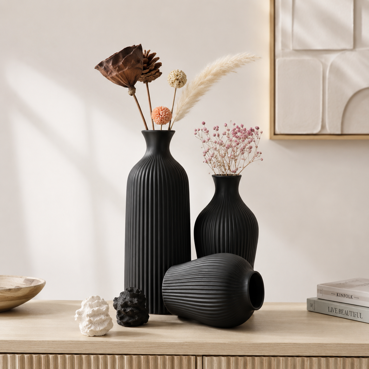 3-Piece Ribbed Decorative Vase Set
