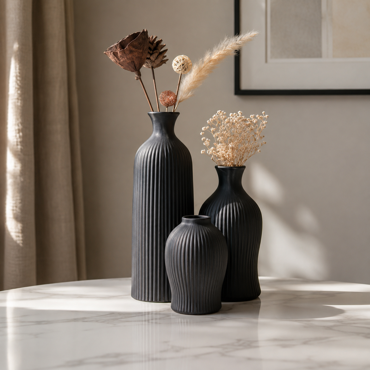 3-Piece Ribbed Decorative Vase Set
