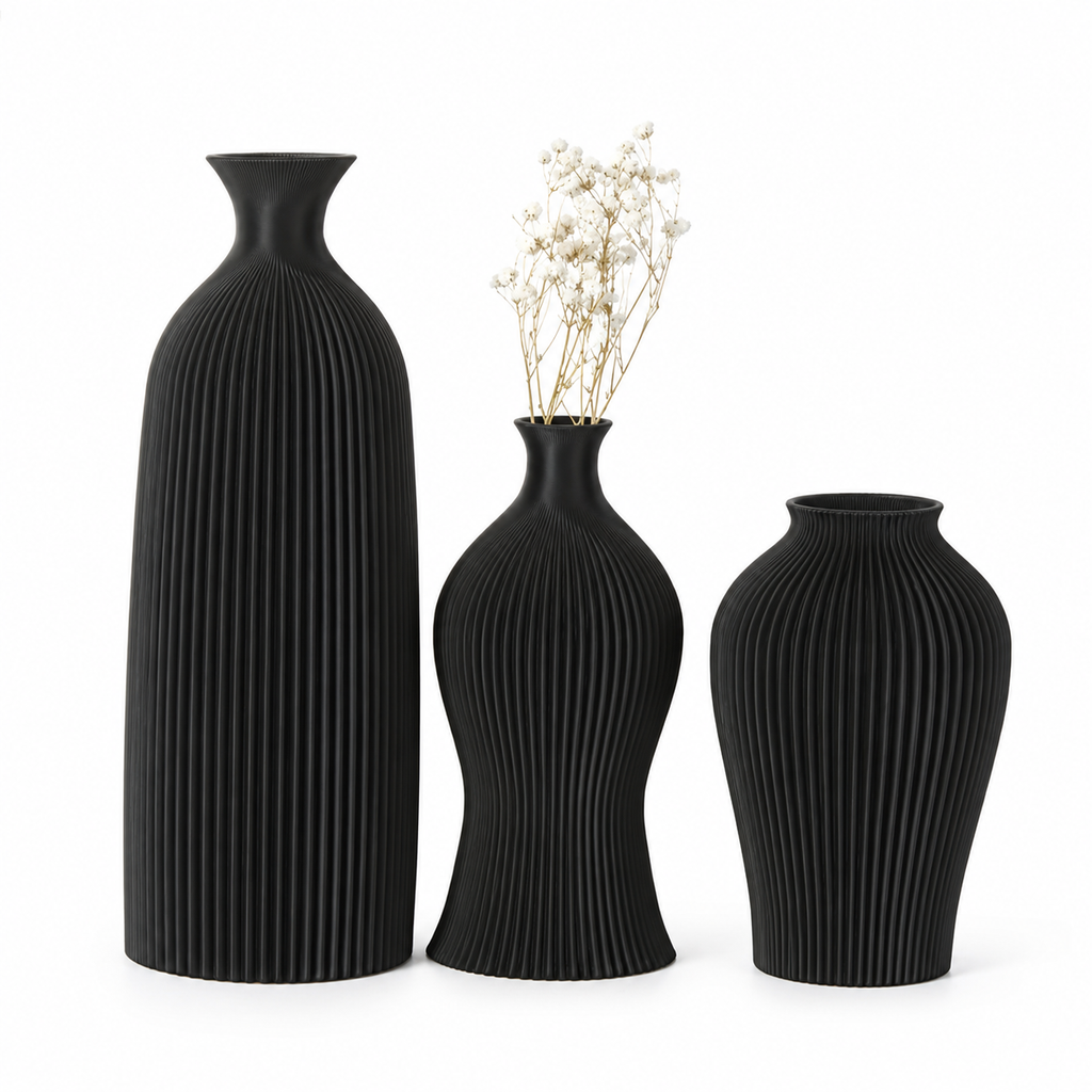 3-Piece Ribbed Decorative Vase Set