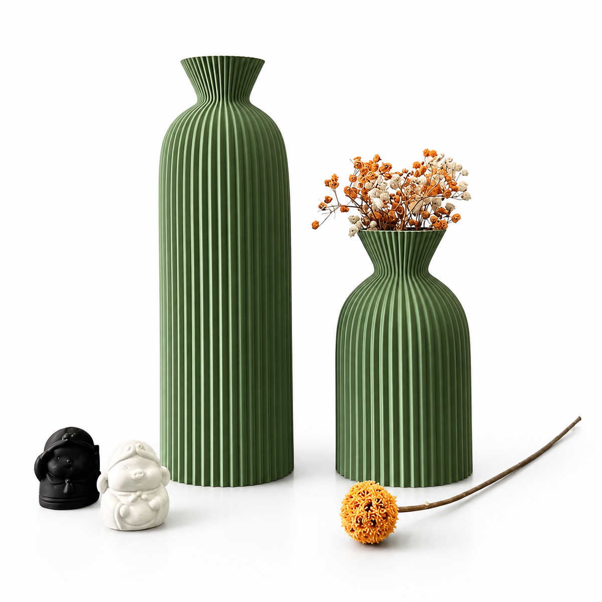 2-Piece Wavy Ribbed Decorative Vase Set