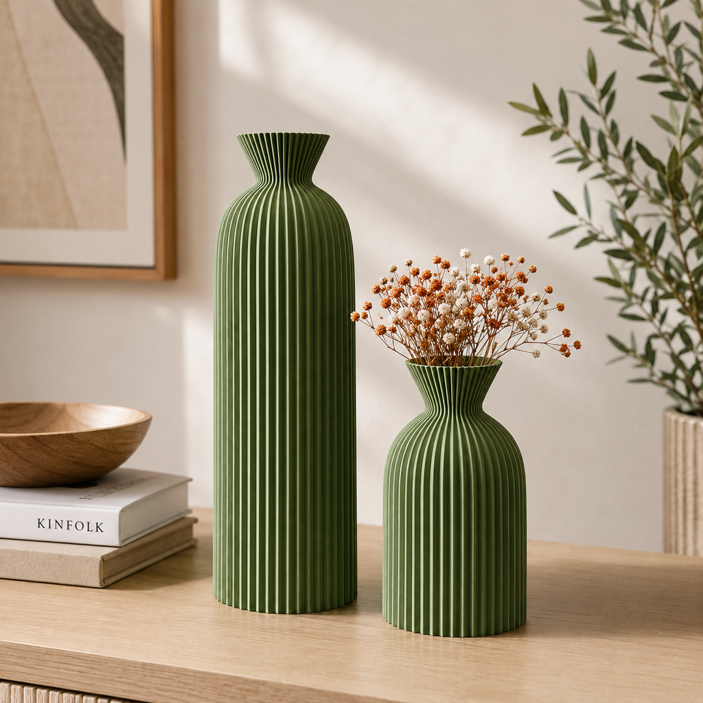 2-Piece Wavy Ribbed Decorative Vase Set