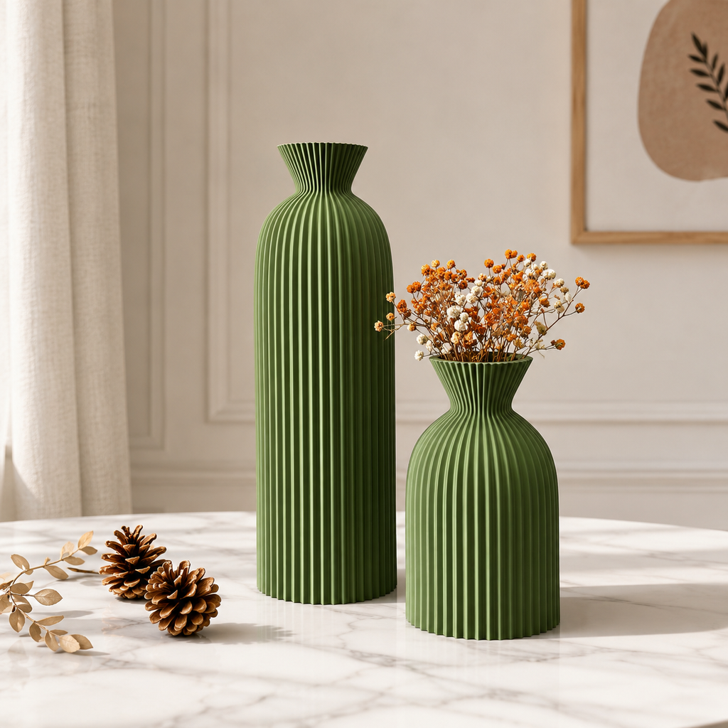 2-Piece Wavy Ribbed Decorative Vase Set