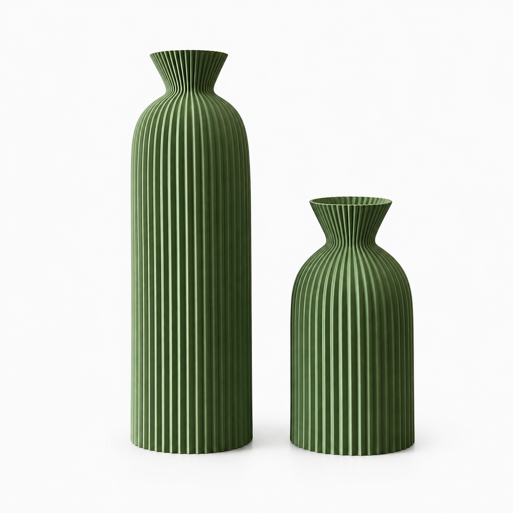2-Piece Wavy Ribbed Decorative Vase Set