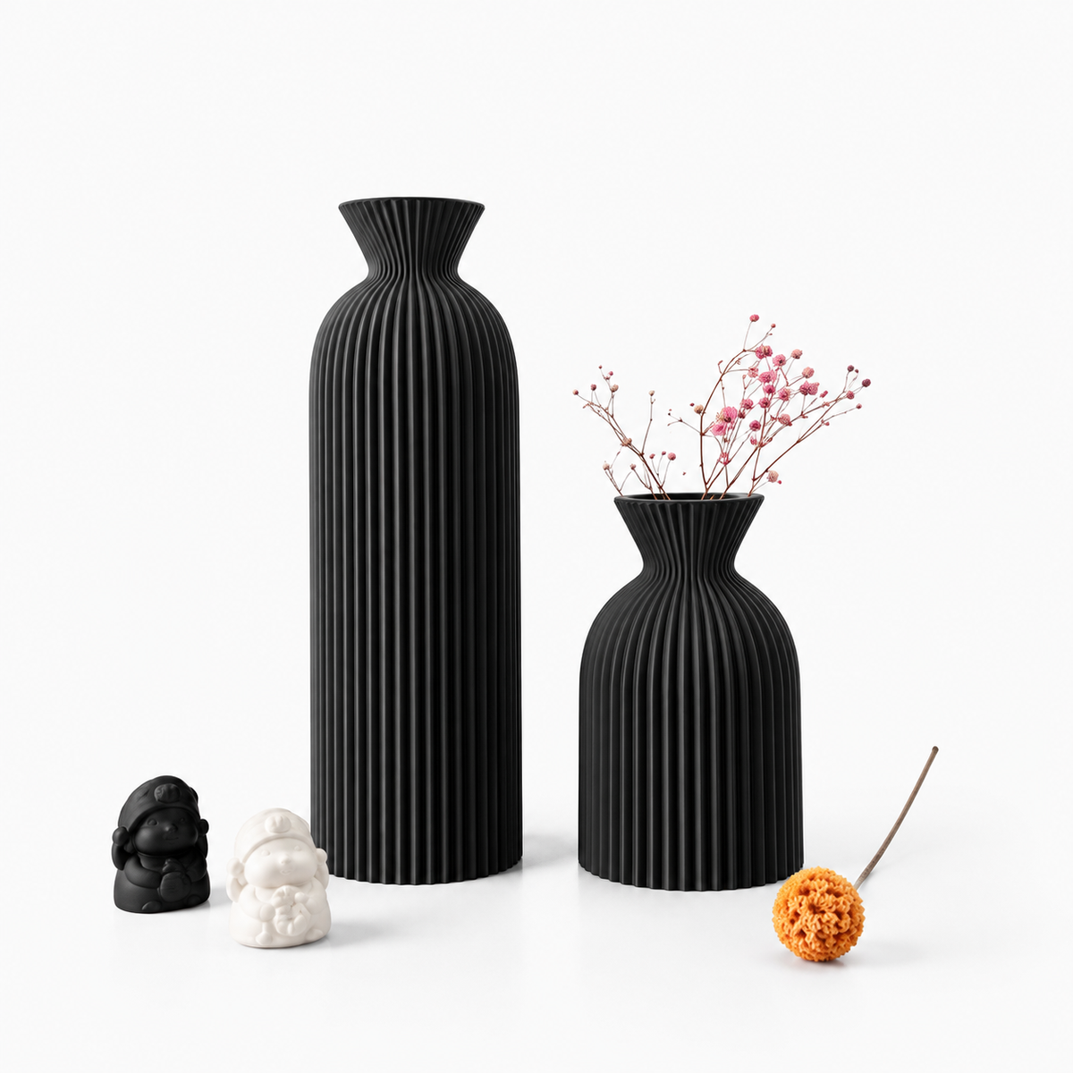 2-Piece Wavy Ribbed Dry Flower Vase Set