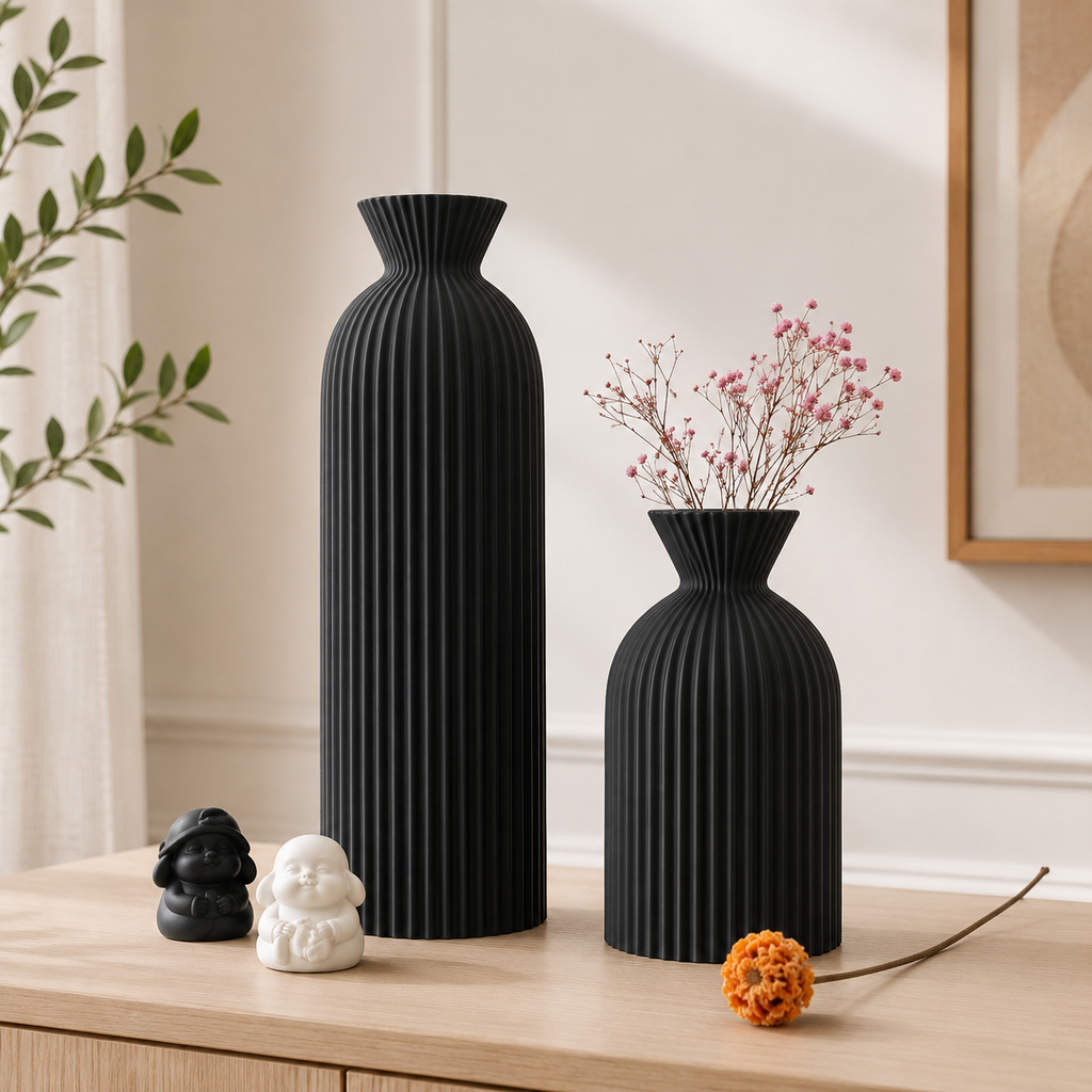 2-Piece Wavy Ribbed Dry Flower Vase Set