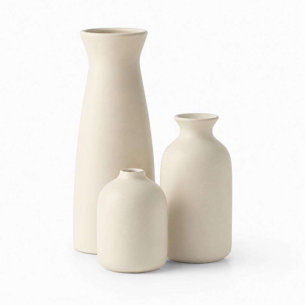 3-Piece Beige Ceramic Decorative Vase Set