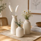 3-Piece Beige Ceramic Decorative Vase Set
