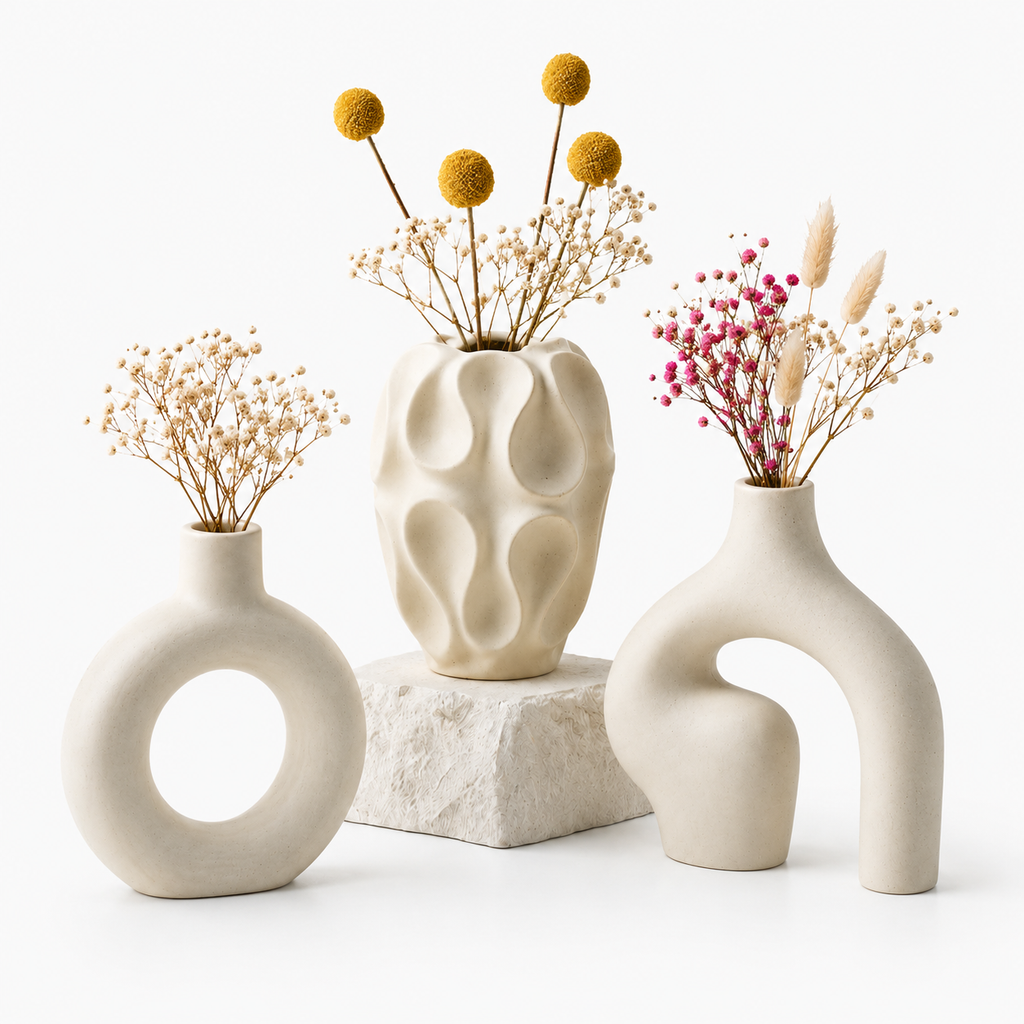 3-Piece Sculptural Ceramic Vase Set