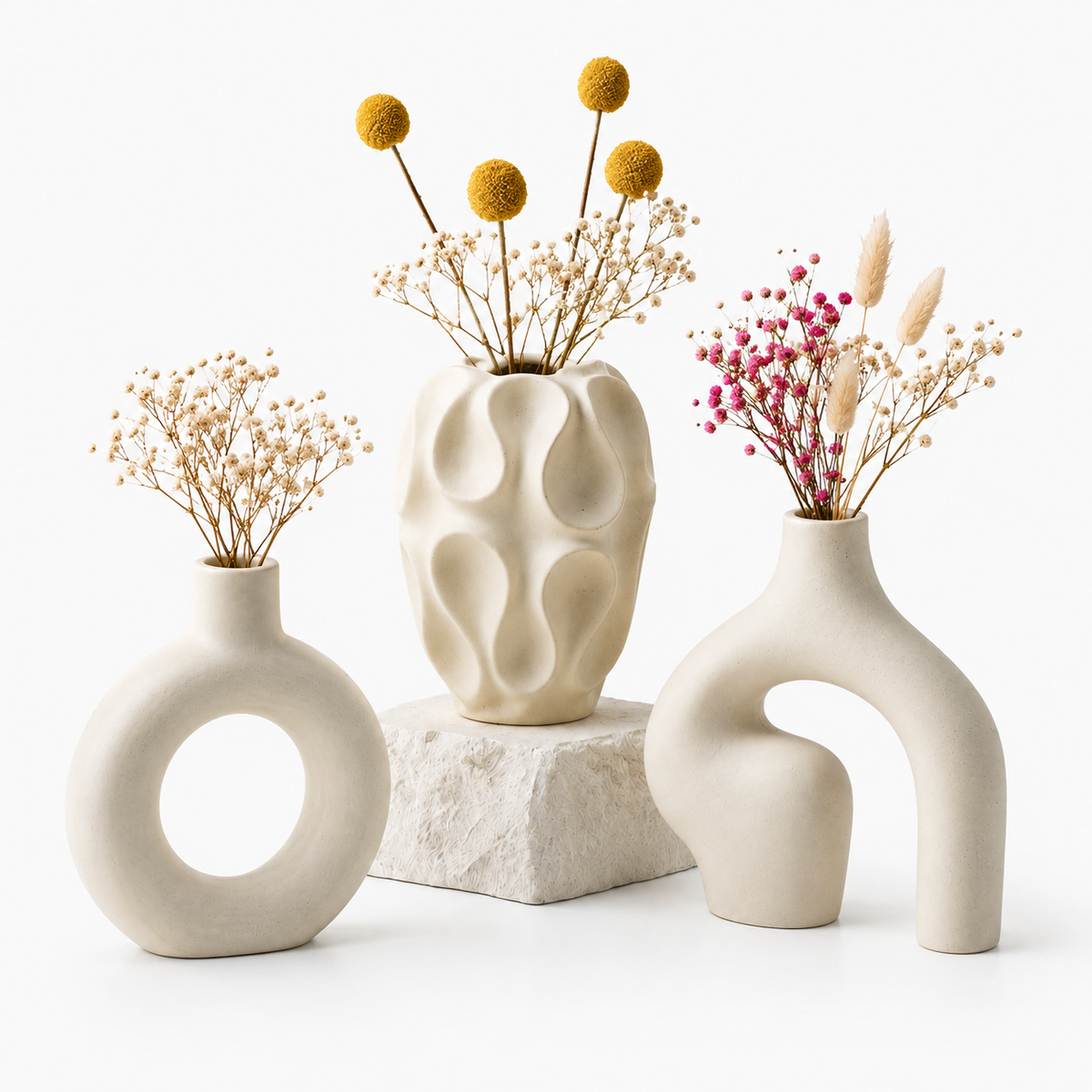 3-Piece Sculptural Ceramic Vase Set