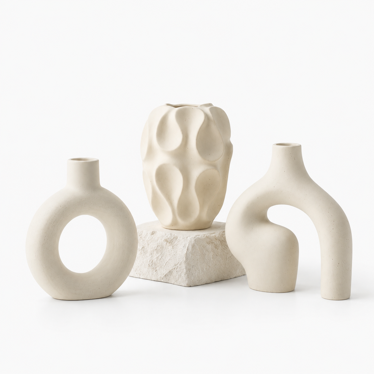 3-Piece Sculptural Ceramic Vase Set