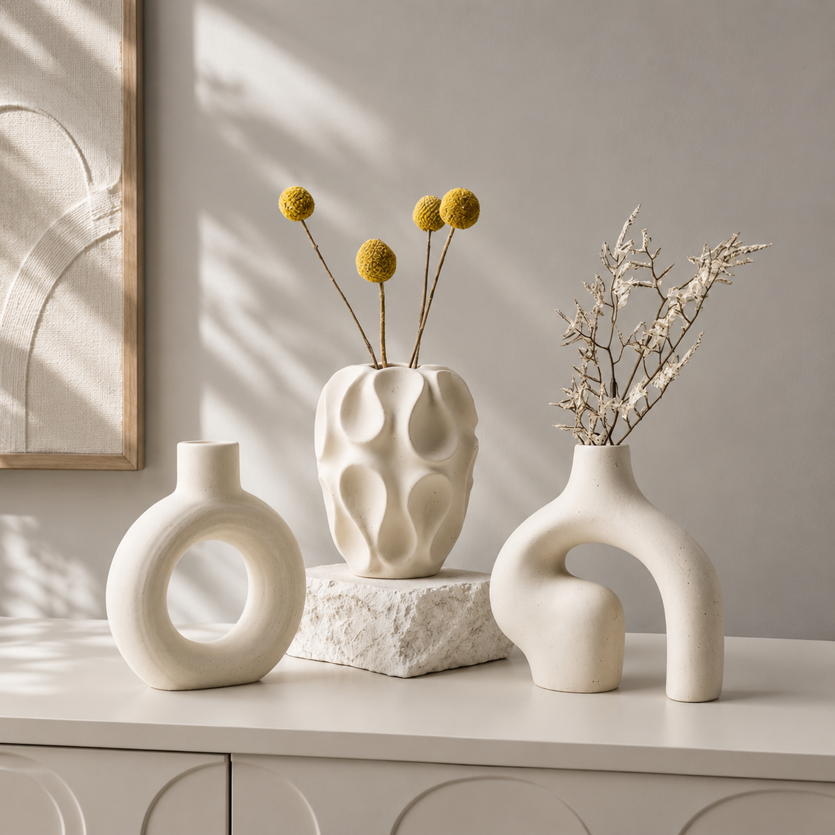 3-Piece Sculptural Ceramic Vase Set