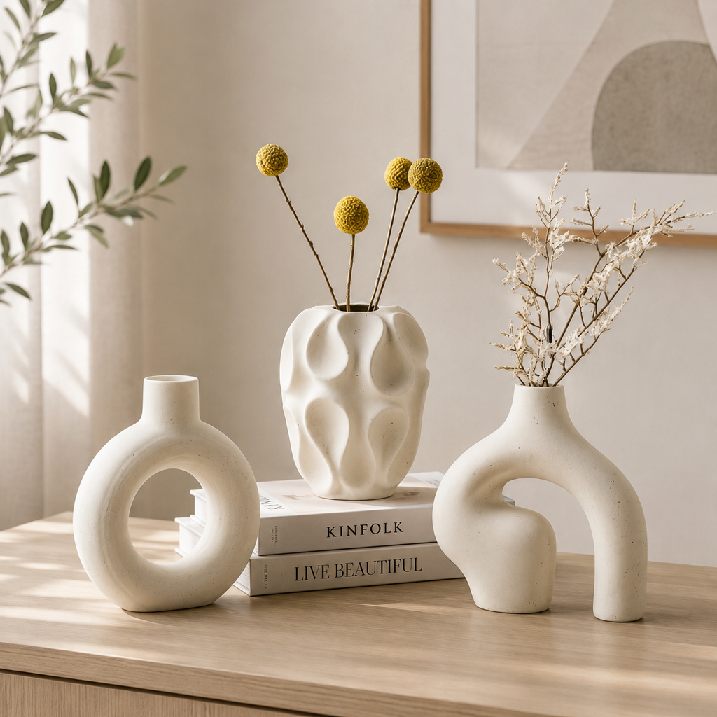 3-Piece Sculptural Ceramic Vase Set