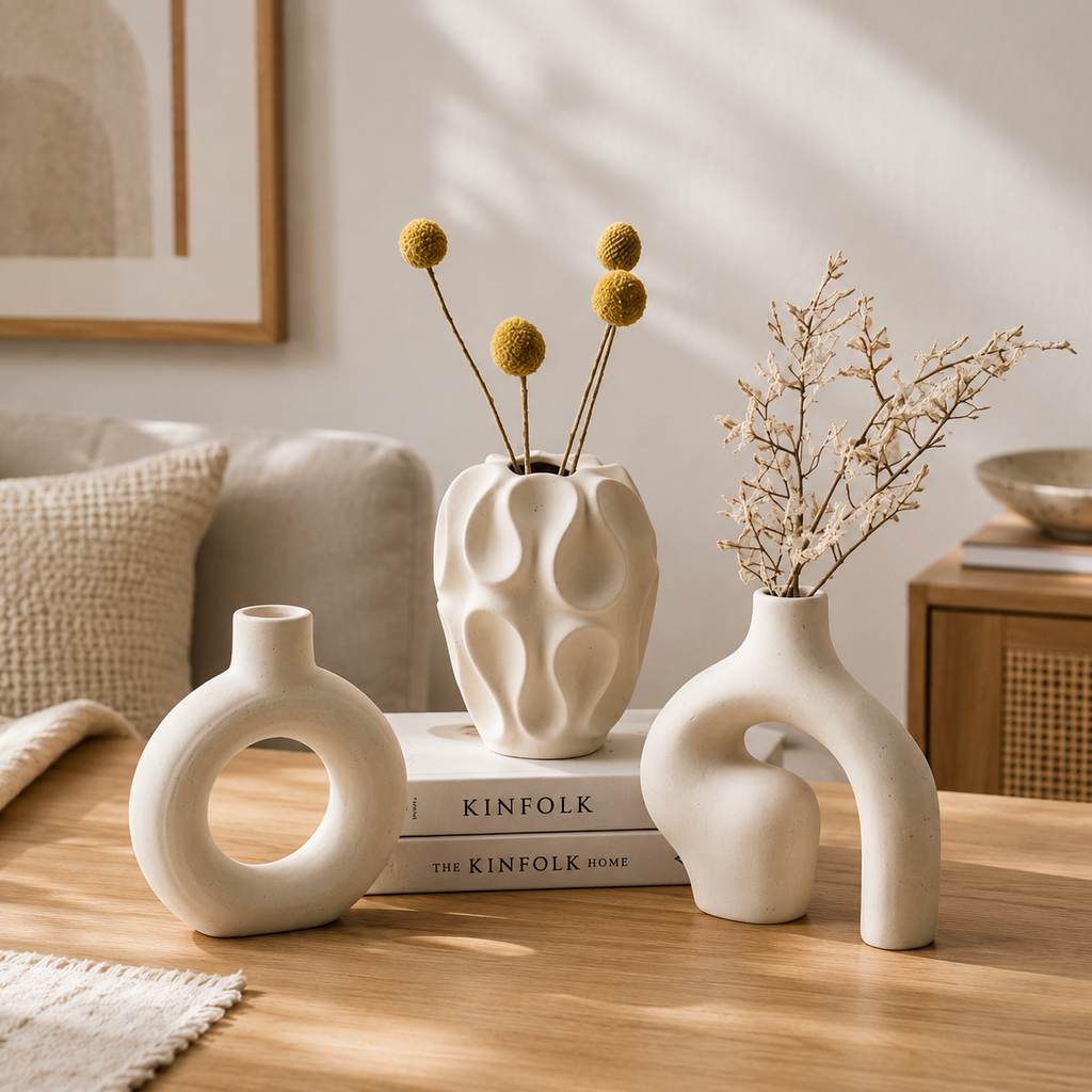 3-Piece Sculptural Ceramic Vase Set