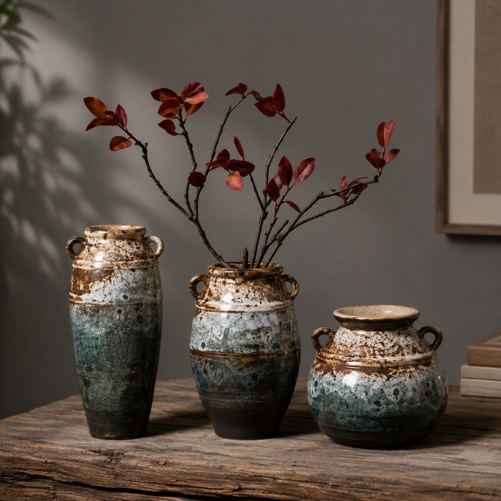 3-Piece Retro Ceramic Flower Vase Set