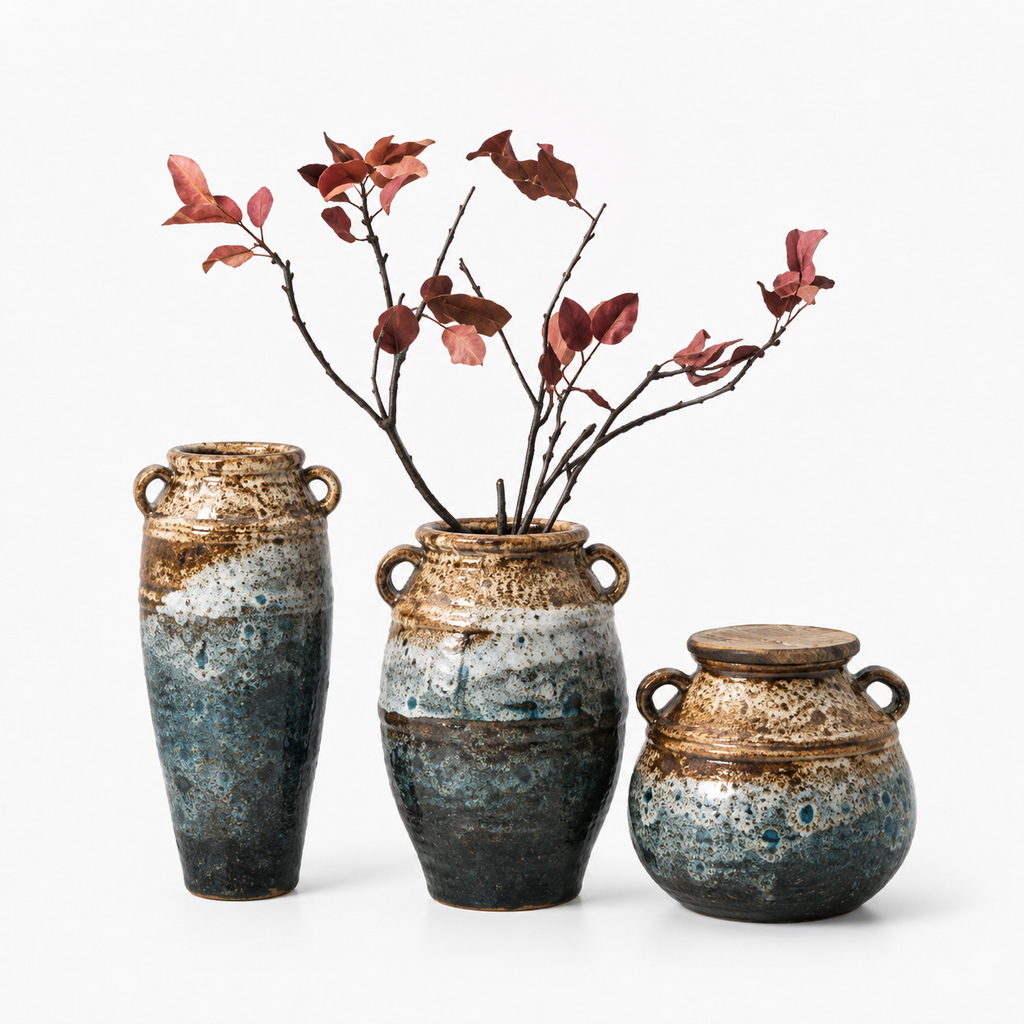 3-Piece Retro Ceramic Flower Vase Set